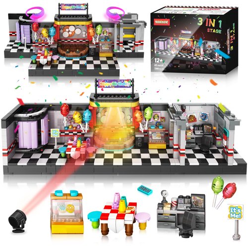 QEINIE Five Nights Security Breach Stage Building Blocks Toys, Classic Horror Game Stage Building Set, Home Decoration Great Birthday Present for Teens, Collectible Present for Game Fans (1388PCS)