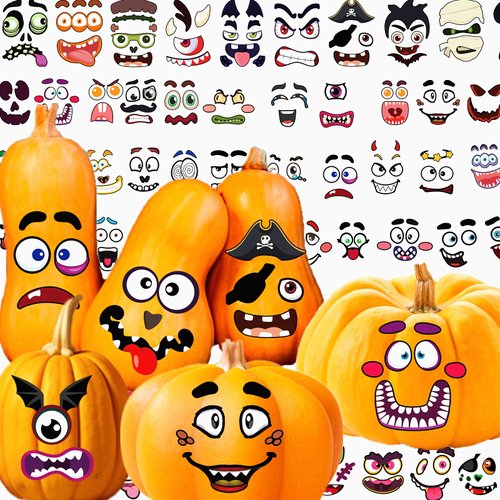 88 Pack Halloween Pumpkin Decorating Stickers, Pumpkin Face Decor Stickers, Pumpkin Decorating Painting Craft Kit for Kids Halloween Party Decorations Treats Party Favors Supplies