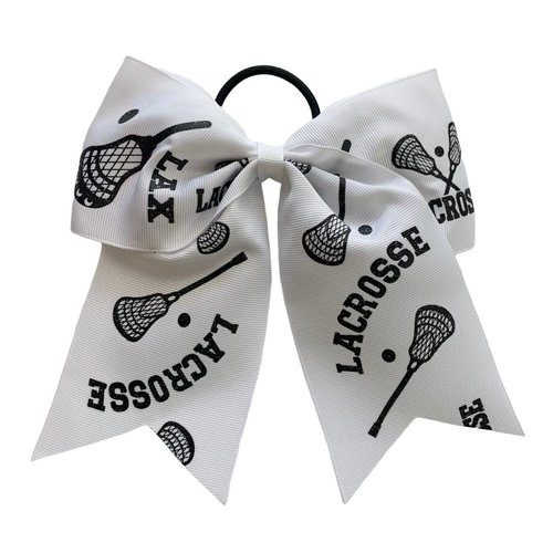 NEW "GLITTERY LACROSSE" Cheer Bow Pony Tail 7 Inch Girls Hair Cheerleading Games Sports Team Tournaments Lacrosse Ball Sticks Grosgrain Ribbon