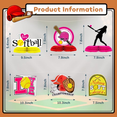 Chinco 12 Pcs Softball Party Decorations Softball Honeycomb Centerpieces Tables Centerpieces for Softball Birthday Party Decorations Table Toppers Sports Themed Table Toppers