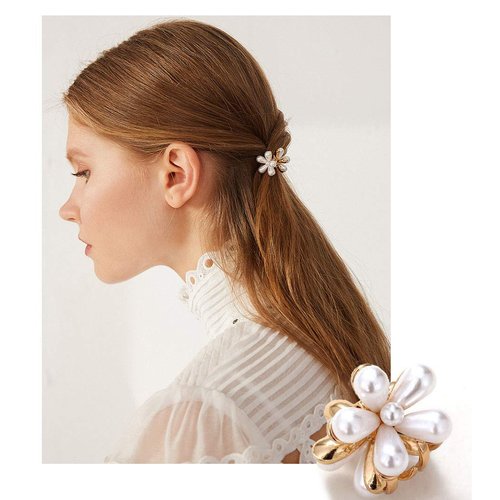 Mini Pearl Hair Barrettes for Women Girls, 10pcs Sweet Artificial Pearl Hair Clips, Flower Pins Clips for Party Wedding Daily