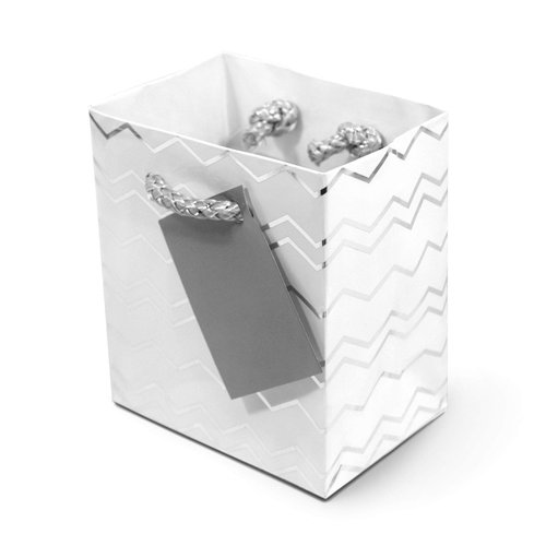 OccasionALL 4x2.75x4.5 12 Piece Mini Gift Bags with Handles, Assorted Print Metallic Silver & White Mini Gift Card Bags for Birthday, Wedding, Favors