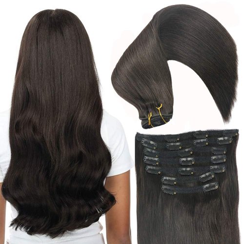 Eufficco Real Human Remy Hair Lace Clip In Hair Extensions 16inch Finsih at 16.5inch 100g 7pcs Color #1b Off Black Double Wefted Thick Ends Silky Soft Long Lifespan Tangle Free Human Hair Extensions