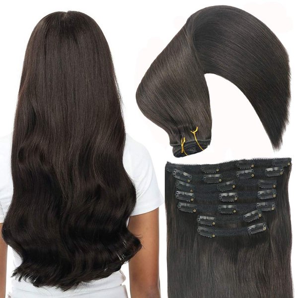 Eufficco Real Human Remy Hair Lace Clip In Hair Extensions 16inch Finsih at 16.5inch 100g 7pcs Color #1b Off Black Double Wefted Thick Ends Silky Soft Long Lifespan Tangle Free Human Hair Extensions