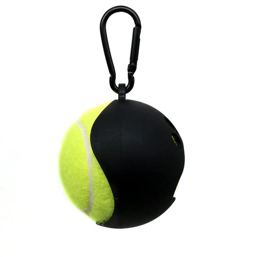 Dog Toy Ball Holder - Leash Attachment, Hands-Free, Pet Toys, Silicone, Lightweight, for All Breeds and Sizes, Fits Standard Tennis Balls - Tennis Ball NOT Included (Black)