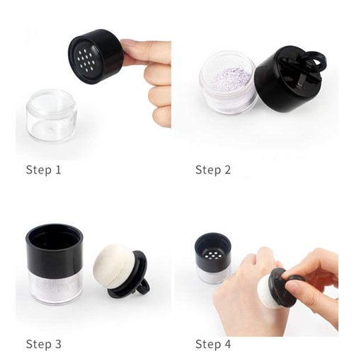 2Pcs 10 Gram Plastic Powder Case Face Powder Jar Container with Sifter Black Lid and Powder Puff for Blusher Makeup Loose Powder