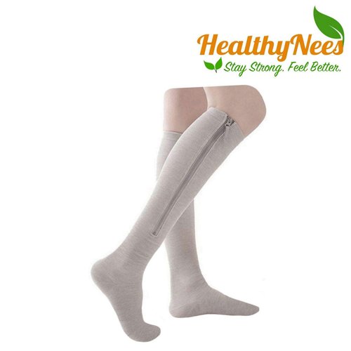 HealthyNees 2 Pairs Set Combo Closed Toe 15-20 mmHg Zipper Compression Socks Leg Fatigue Calf Circulations Support Grey (3XL)