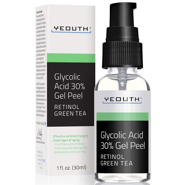 YEOUTH Glycolic Acid Gel Peel for Face - Exfoliatingg Gel for Face - 30% Glycolic Acid Peel - 30% Gel with Retinol & Green Tea - Face Peel Designed to Refresh & Smooth the Appearance of Skin 1oz