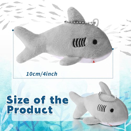 Zubebe 24 Pcs Shark Party Favors Bulk Shark Key Chain Plush Shark Keychain Bulk Mini Shark Stuffed Backpack Soft Clip on Keychain for Baby Party Favors Boys Girls Goody Toys Bag Fillers(Gray)