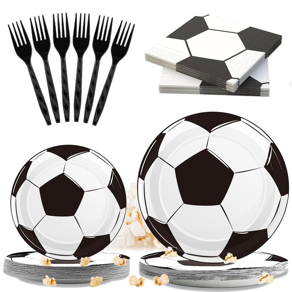 96 Pcs Soccer Party Supplies Bundle Paper Plates Napkins Sports Sports Party Birthday Decorations Favors For Kids (Soccer)