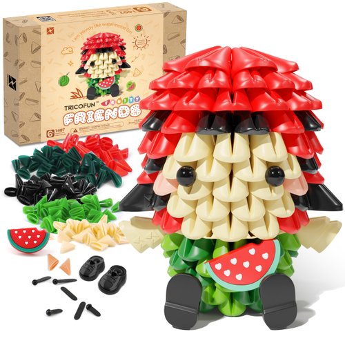 Tricofun Fruity Friends- Soft Building Blocks, Cute 3D Fruit Figures kit Soft Assembling Building Toys Pressure-Relief Toy STEM Toys Creative Toys Interlocking Block Sets (1407-Watermelon Girl)
