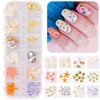 3 Boxes 3D Mixed Ocean Theme Nail Art Rhinestones Accessories Summer Beach Shell Starfish Conch Sea Series Sequin Nail Art Charms with Tweezers for DIY Nail Art Designs Manicure Decoration