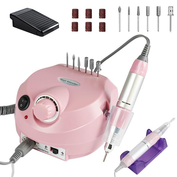 Electric Nail Drill Professional Electric Nail File Efile Set for Acrylic, Gel Nails, Manicure Pedicure Polishing Shape Tools Nail Polisher with 6 Nail Drill Bits & Bands