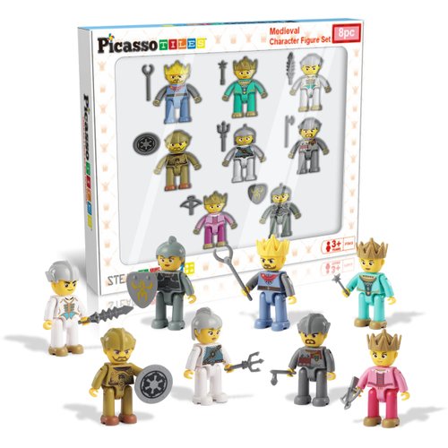 Picasso Toys Magnetic Action Figures Medieval King and Knights Character for Building Blocks Tiles Construction Toddler Toy Set Magnets Expansion Pack Educational STEM Pretend Playset PTA13