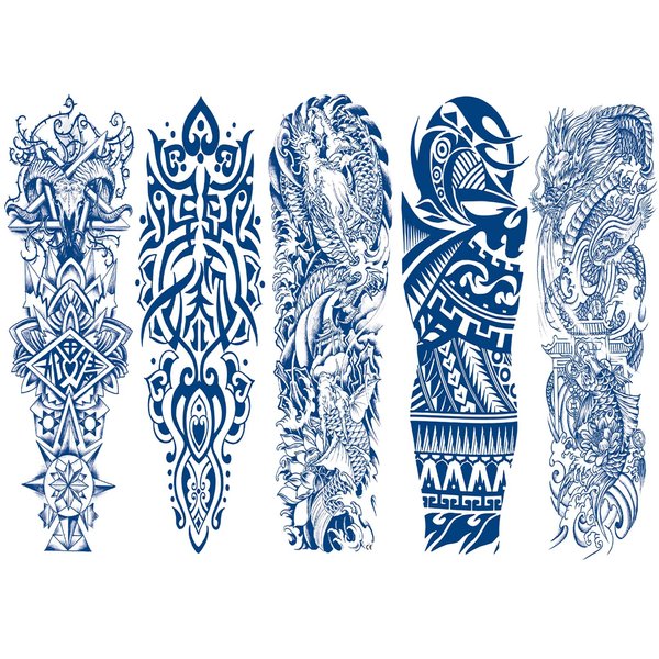 Aresvns Semi Permanent Tattoos for adult, Realistic temporary tattoo sleeve,Full Arm Temporary Tattoos Waterproof & Long-Lasting 2-3 Weeks Christmas Gift Drak blue