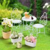 9 Pcs Dollhouse Garden Table Chair Set, 1/12 Scale Metal Miniature Patio Set Fairy Garden Furniture Accessories, Table Chair, 3 Potted Plant, Little Squirrel and Watering Can,for Dollhouse Lovers
