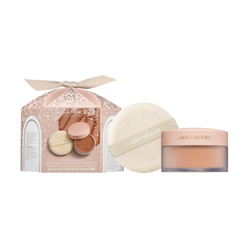 Laura Mercier Translucent Loose Setting Powder Ultra-Blur & Puff Set Divinely Flawless: Talc-Free, Long Lasting, Best for Normal to Dry + Mature Skin, Hyaluronic Acid Infused, Medium Deep