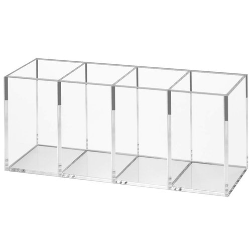 NIUBEE Acrylic Pen Holder 4 Compartments, Clear Pencil Organizer Cup for Countertop Desk Accessory Storage
