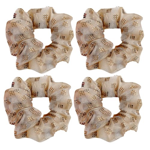 4 Pack Elegant Glittle Bun Net Tuck Double Organza Hair Scrunchies for Womens Bun Covers Headdress Ties Ponytail Bun Holders Hair Donut for Performance,Dance,Cheer,Party Favors (Light Pink)