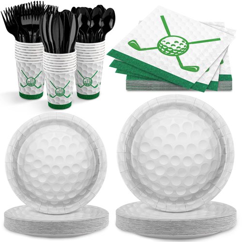 durony 168 Pieces Golf Party Decorations Including Golf Paper Plates Napkins and Cups Disposable Tableware Set for Golf Sports Theme Party Supplies Serve 24 Guests