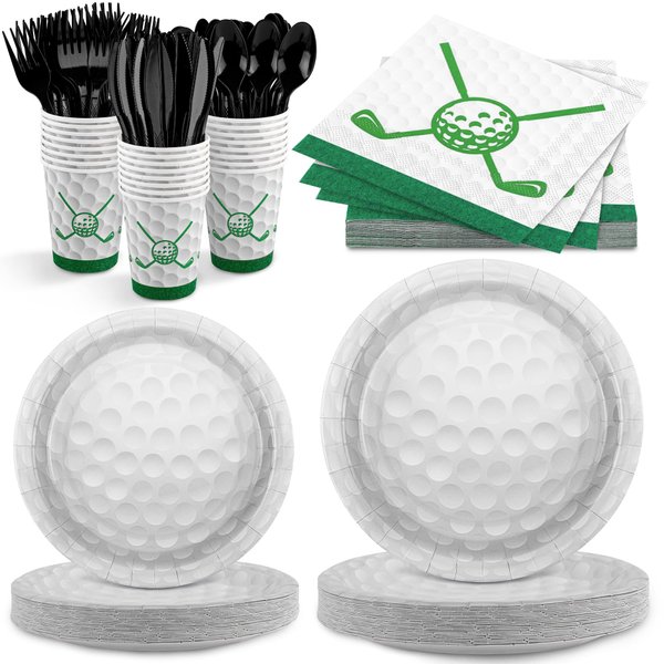 durony 168 Pieces Golf Party Decorations Including Golf Paper Plates Napkins and Cups Disposable Tableware Set for Golf Sports Theme Party Supplies Serve 24 Guests