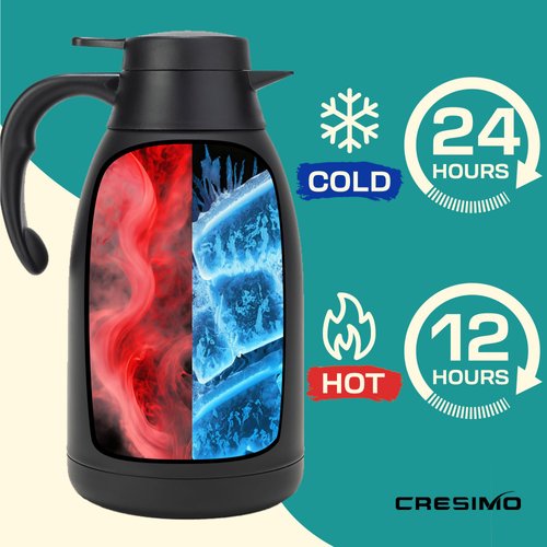 Thermal Carafe 68 Oz - Black Stainless Steel Coffee Carafe for Hot Liquids, Coffee Carafe Insulated, 12 Hours Hot & 24 Cold Insulated Beverage Dispenser - Coffee Urn, Hot Water Dispenser - Cresimo