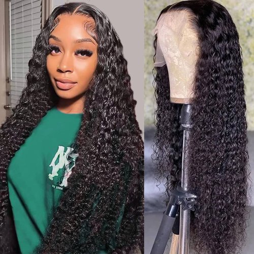 24Inch Water Wave 13x4 Lace Front Wigs Human Hair Transparent Lace Frontal Wigs for Black Women Pre Plucked Wet and Wavy Human Hair Wigs with Baby Hair Natural Color (24 Inch)
