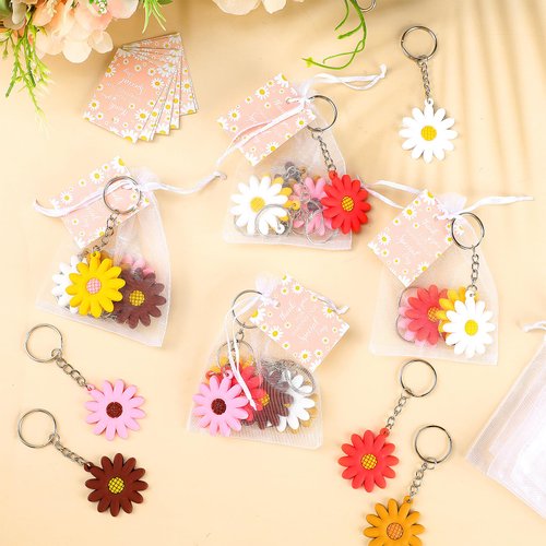 Huquary Groovy Party Favors Include Daisy Keychains Organza Bags Thank You Kraft Tags for Boho Birthday Wedding Baby Shower(148 Pcs)