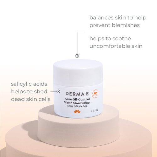 DERMA E Acne Oil Control Face Moisturizer, 2 Oz, Matte Moisturizer with Salicylic Acid, Tea Tree Oil & Aloe Vera, Face Cream Rebalances Sebum Production & Prevents Blemishes, Redness & Breakouts 2 Oz