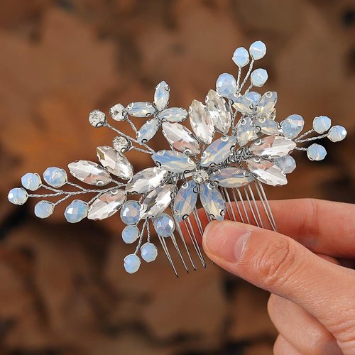 Kisshine Bride Wedding Hair Comb Silver Rhinestone Headpiece Bridal Beads Hair Accessories for Women and Girls