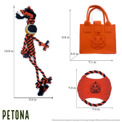 Festive Fun Scarecrown Autumn Harvest Pet Dog Rope Toy Set, Dog Flying Plate, Dog Tug Toy, Dog Rope Toy with Ball, Toy Storage Bag, Set Gift Box for Pets, 3 Pack