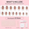 SKYCLOUD Press On Nails Short Almond Fake Nails Tips With ABS Natural Soft Gel,24 Pcs Nail Kit Cover Artificial Glossy Reusable Stick On False Nails For Women（Almond Brown） SK0703
