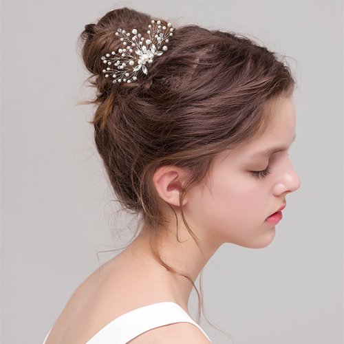 BriLove Wedding Bridal Hair Comb Hair Accessories with Crystal Bead Simulated Pearl Handmade Filigree for Women Clear Silver-Tone