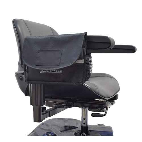 Alveytech Saddle Bag for Mobility Scooter (Black) - Side Storage Organizer for Walkers, Rollators, & Transport Chairs - Wheelchair Side Bags for the Armrest - Jazzy Power Chair Accessories for Seniors