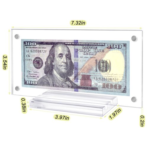 1 Pcs Dollar Bill Frame Dollar Bill Currency Display Holder Acrylic Dollar Bill Holder for Collectors Currency Holder for Collectors Ticket Protector Acrylic Display Holder 3.5x7.3 Inch