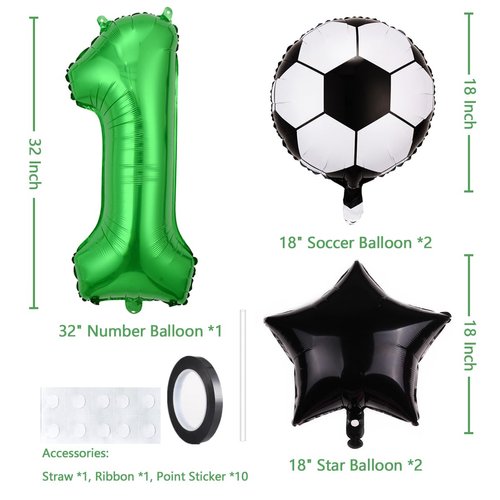 Soccer Balloons First Birthday Decorations for Boy, Soccer Birthday Party Balloons World Cup Soccer Sports Theme Party Decorations Supplies Favors 1st Anniversary Decor Foil Mylar Green 1 Balloon