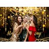 7X5FT Black and Gold Glitter Happy Birthday Backdrop Masquerade Mask Party Decorations Supplies Banner Masquerade Theme Carnival Dancing Photography Background