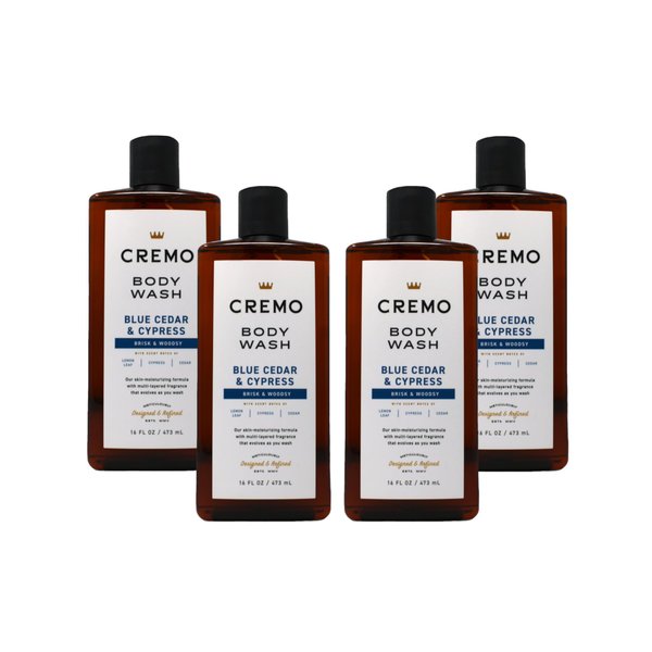 Cremo All Season Body Wash No. 4 Blue Cedar & Cypress, 16 fl oz (Pack of 4)