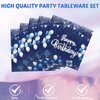 Navy Blue and Sliver Birthday Decorations Happy Birthday Party Tableware Set Happy Birthday Tablecloths and Plates Napkins Party Dinnerware for Men Women Kids Birthday Party Supplies