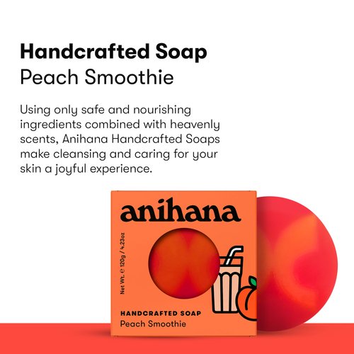 ANIHANA Handcrafted Soap 3 Pack with Coconut Oil, Gentle Cleansing Paraben Free Cruelty Free Refreshing Peach Smoothie Scent 4.23 oz each