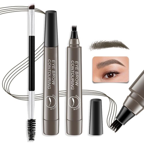 2PCS Grey Brown Makeup Tip Eyebrow Pen, Natural Looking,Waterproof and Smudge-proof，Long Lasting Pointed Eyebrow Pencil,Women'S Makeup Eyebrow Pen