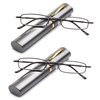 2 Packs "Pocket" Readers Ultra Compact Spring Temple Reading Glasses w/Portable Pocket Clip Aluminum Case Gunmetal +2.25