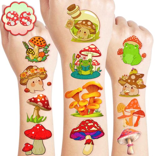 96PCS Mushroom Temporary Tattoos Birthday Party Supplies Decorations Tattoos Stickers Super Cute Party Favors Kids Boys Girls Gifts Ideas Classroom School Prizes Themed Baby Shower Christmas