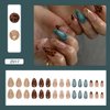 Almond Press On Nails Medium Fall Fake Nails With Design 3D Autumn Brown Blue Nude False Nails Glossy Full Cover Acrylic Glue On Nails Reusable Stick On Nails For Women Girls DIY French Manicure 30PCS