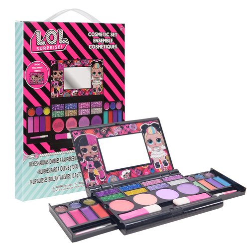 LOL Surprise Cosmetic Compact Set Includes Mirror, 14 Lip glosses, 8 Eye Shadow, 4 Blushes & 4 Brushes Safe & Non-Toxic Colorful Portable Foldable Makeup Beauty Kit for Girls, Townley Girl