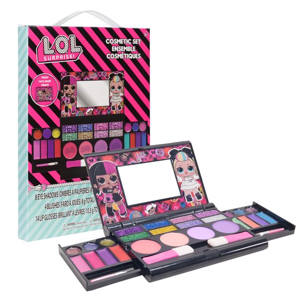 LOL Surprise Cosmetic Compact Set Includes Mirror, 14 Lip glosses, 8 Eye Shadow, 4 Blushes & 4 Brushes Safe & Non-Toxic Colorful Portable Foldable Makeup Beauty Kit for Girls, Townley Girl