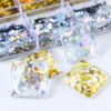 Dornail 1 Box/6 Grids Nail Art Glitter Sequins,Gold Silver Star Moon Four-Pointed Stars Nail Sequin 3D Nail Glitter Shining Glitter Flakes for Women DIY Nail Charms Nail Decorations Nail Art Crafts