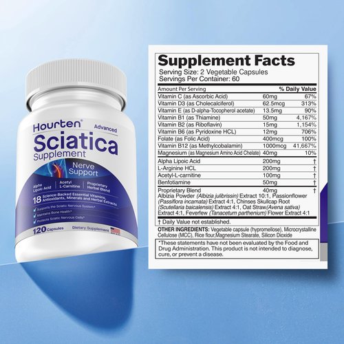 Hourten Advanced Sciatic Nerve Support Relief: Alpha Lipoic Acid - 18 in 1 Sciatica Supplements - Vitamin B Complex - Made in USA (360 Count (Pack of 1))