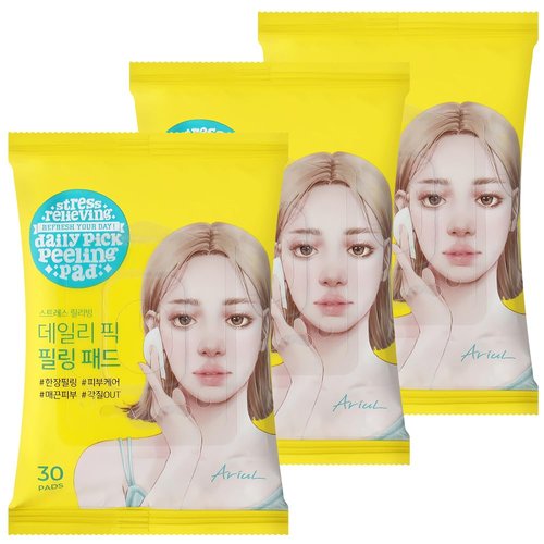 Ariul Stress Relieving Daily Pick Peeling Pad, 50% (500,000ppm) Green tea water, Sheet 30 Counts (Pack of 3)