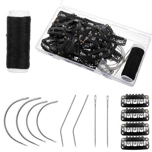 50 Pcs Hair Extension Clips With Assorted Sewing Needles 6-Tooth Wig Clips To Secure Wig No Sew with 1 Rolls Thread Hair Extension Clips Clips For Hair Extensions，Hair Extension Clip Wig Making Set
